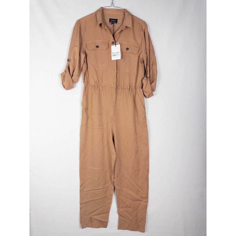 NWT Bardot Anthropologie Womens Jumpsuit US 28 Brown Lyocell‎ Solid Long Sleeve